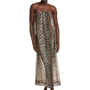 Ganni Leopard Print Strapless Maxi Dress